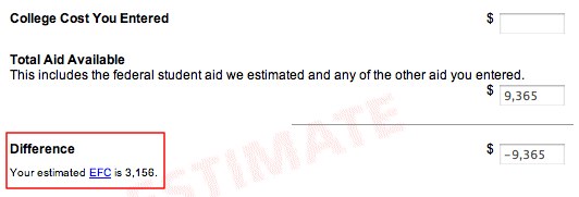 College Cost Worksheet - EFC location